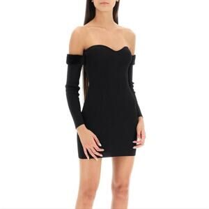Staud Josee Knitted Mini Dress Staud Black Faux Fur Trim Size M NWT Event